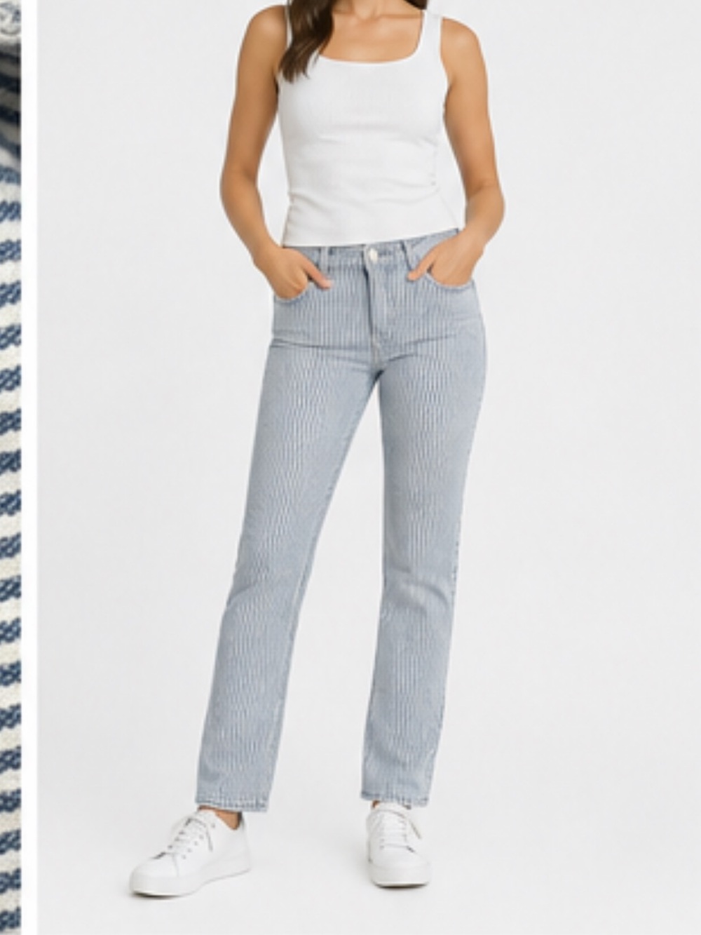 “Just Black” Light Blue Pinstripe Straight-Leg Jeans